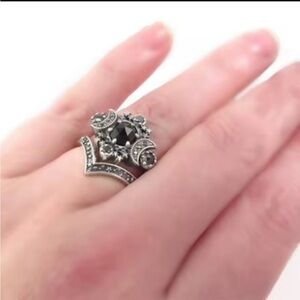 Moon vintage Silver and Black rhinestones crystal Women's Ring